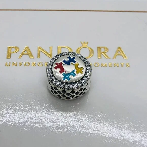 🌞📖Pandora Autism Awareness Puzzle Charm Bead S925 Silver with box - Picture 4 of 4